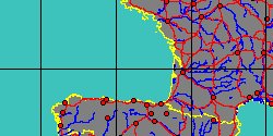 Map center:  N: 44° 56' 28'' W: 3° 38' 47''  - Grid: 5° - click to open