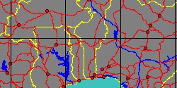 Map center:  N: 9� 26' 3'' E: 2� 4' 21''  - Grid: 5� - click to open
