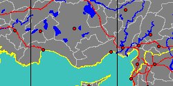 Map center:  N: 37� 10' 54'' E: 33� 13' 4''  - Grid: 5� - click to open
